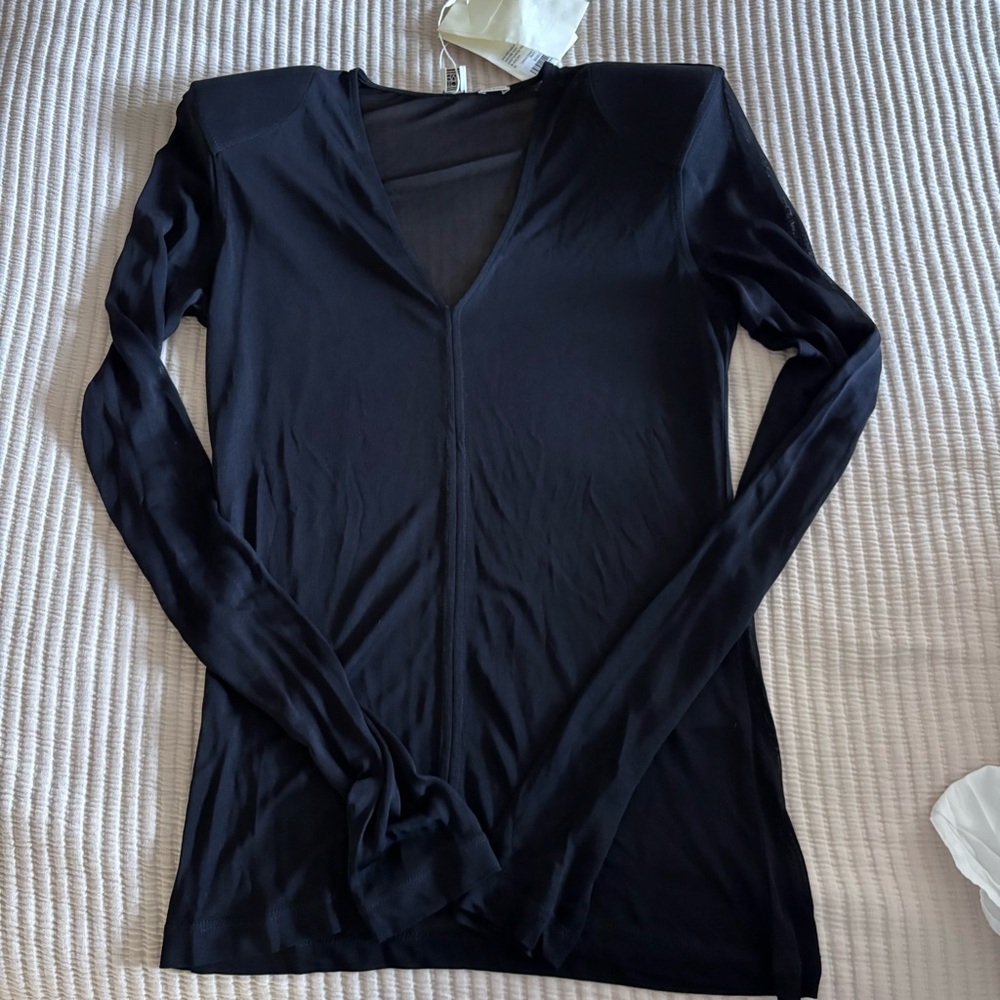 Toteme NWT Black Sheer V-Neck Women's Top M - Picture 2 of 6